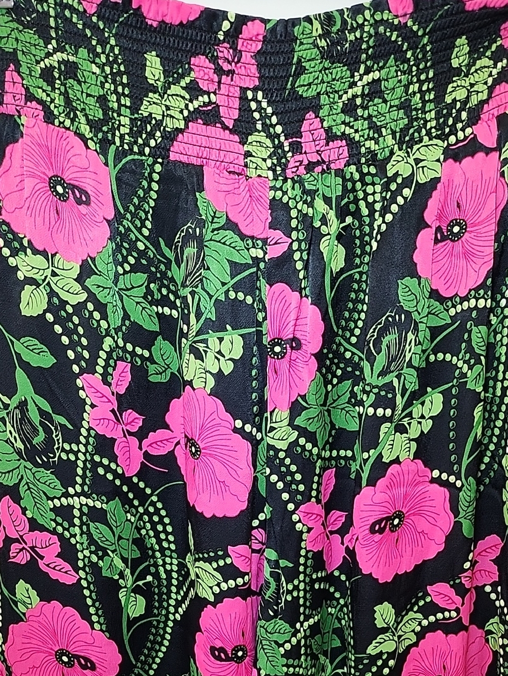 Anthropologie Maeve The Saria Smocked Wide-Leg Floral Pants Kelly Green/Pink S - Picture 12 of 16